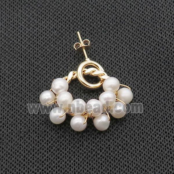 White Pearl Copper Stud Earring Gold Plated