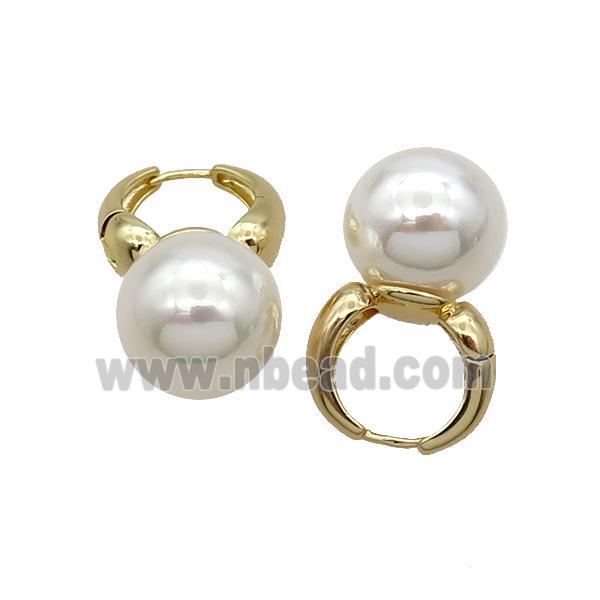 White Pearlized Shell Copper Hoop Earring Gold Plated