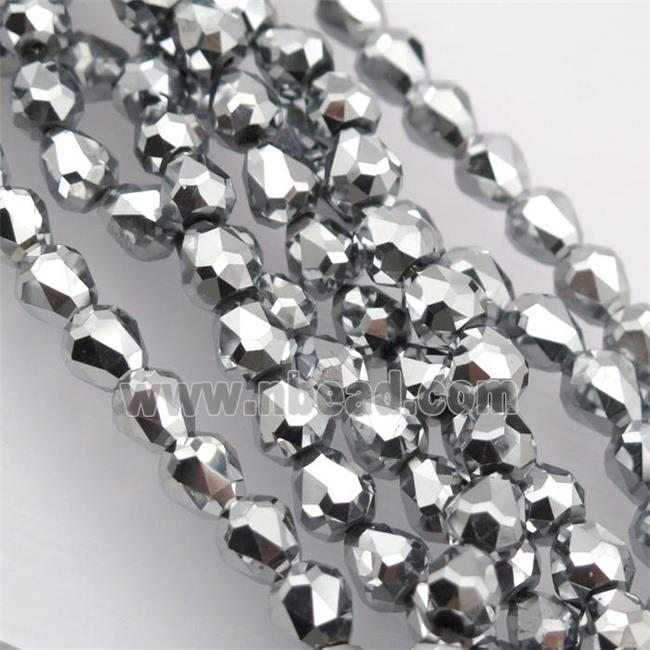 Chinese Crystal Glass Beads, faceted teardrop, platinum plated