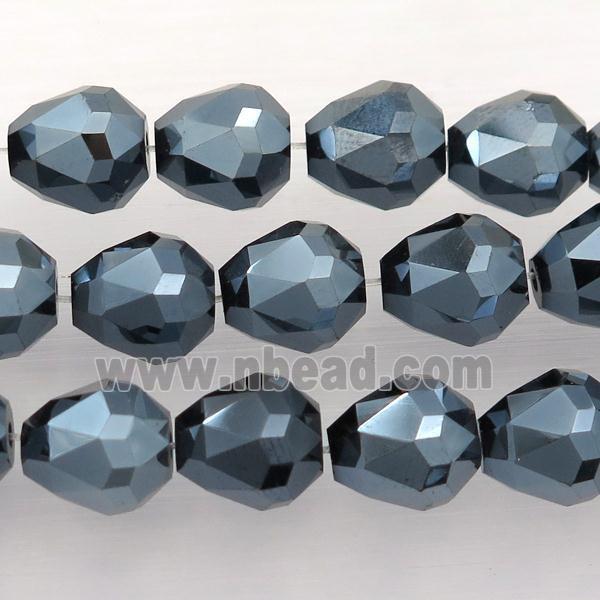 Chinese Crystal Glass Beads, faceted teardrop, black, electroplated