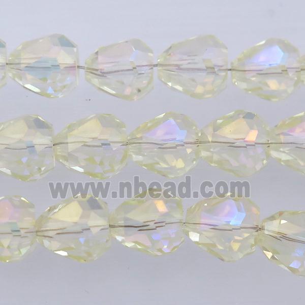 Chinese Crystal Glass Beads, faceted teardrop, lt.olive AB-color