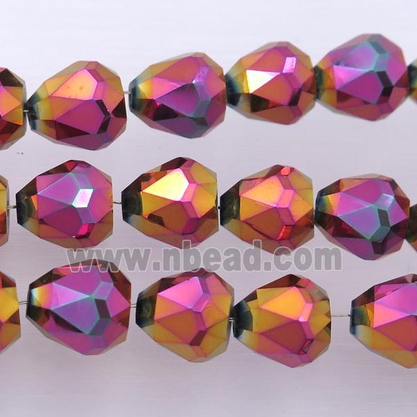 Chinese Crystal Glass Beads, faceted teardrop, purple electroplated