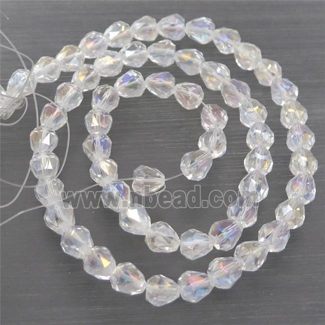 Chinese Crystal Glass Beads, faceted teardrop, white AB-color