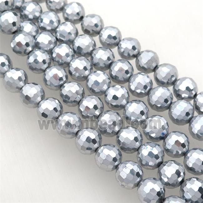Chinese Crystal Glass Beads, silver plated, faceted round