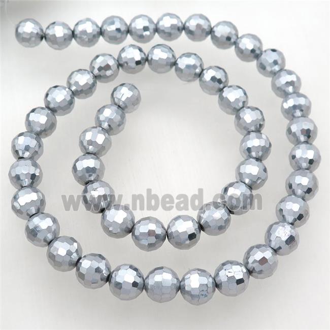 Chinese Crystal Glass Beads, silver plated, faceted round