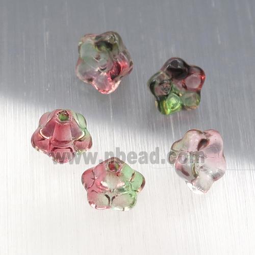 crystal glass flower beads, redgreen