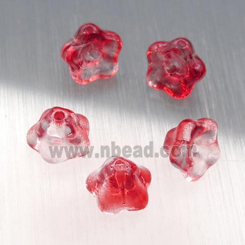 crystal glass flower beads, red
