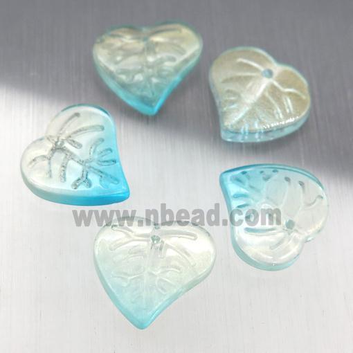teal crystal glass leaf beads