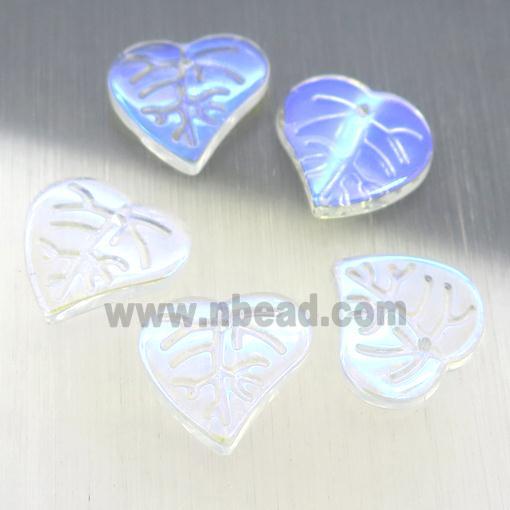 clear crystal glass leaf beads, AB-color electroplated