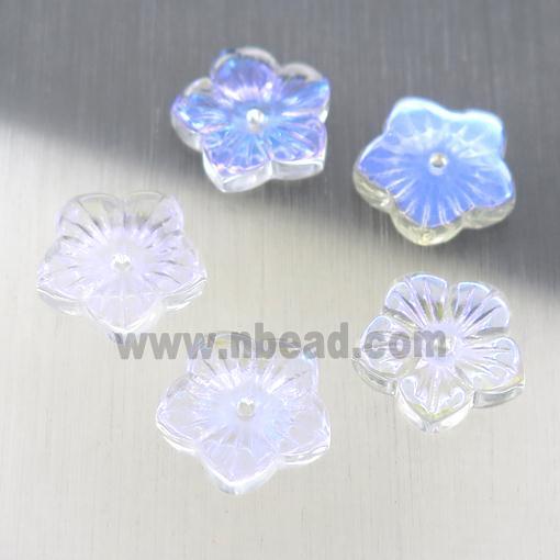 clear crystal glass flower beads, AB-color electroplated