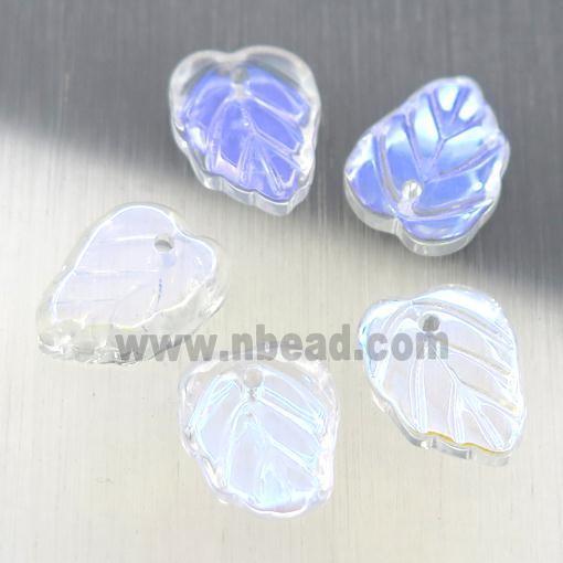 clear crystal glass leaf beads, AB-color electroplated