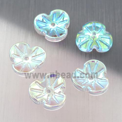 clear crystal glass clover beads, AB-color electroplated