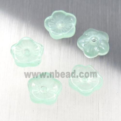 lt.green jadeite glass flower capbeads
