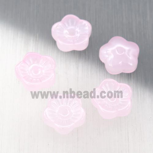 pink jadeite glass flower capbeads