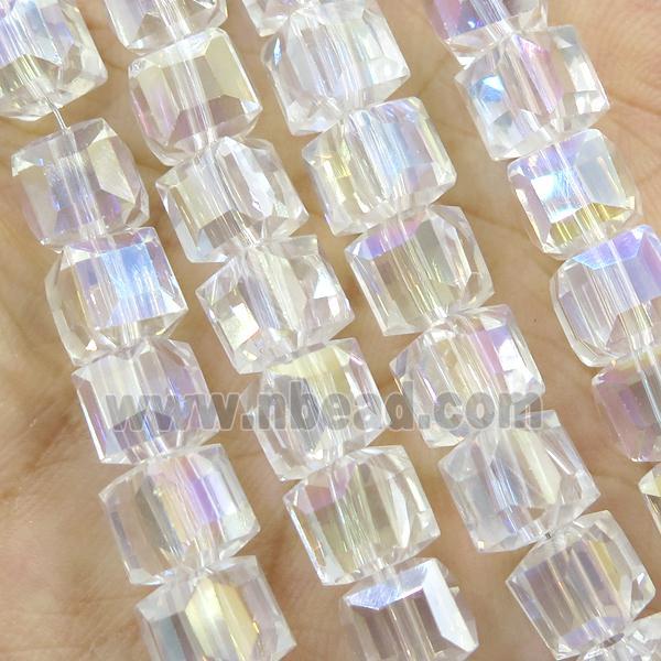 Chinese Crystal Glass Beads, faceted cube, clear AB-color