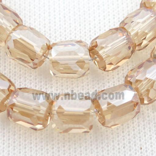 gold champagne Crystal Glass Beads, faceted barrel
