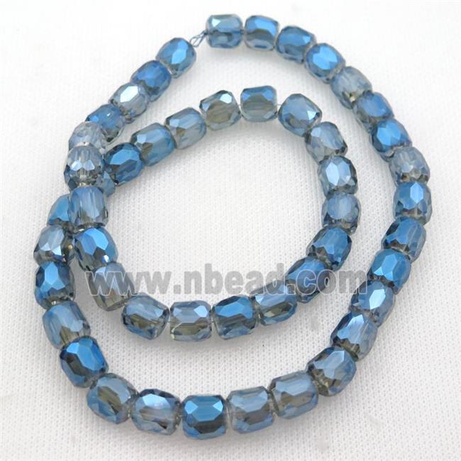 blue Crystal Glass Beads, faceted barrel