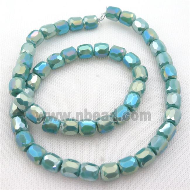 green Jadeite Glass Beads, faceted barrel