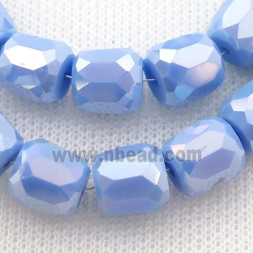 blue Jadeite Glass Beads, faceted barrel