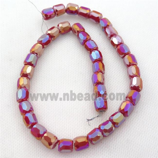 red Jadeite Glass Beads, faceted barrel