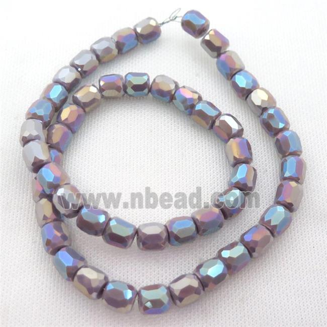 Jadeite Glass Beads, faceted barrel, purple AB-color
