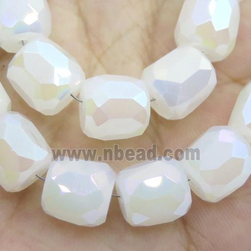 white cream Jadeite Glass Beads, faceted barrel