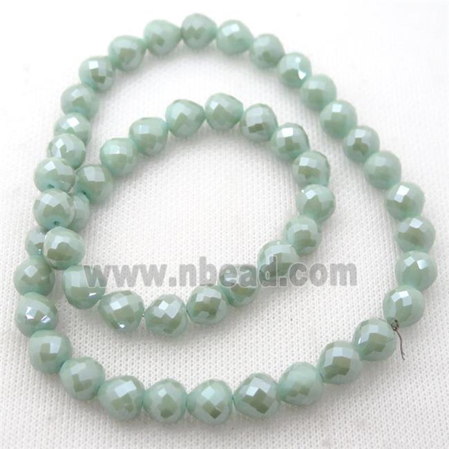 green Jadeite Glass Beads, faceted teardrop