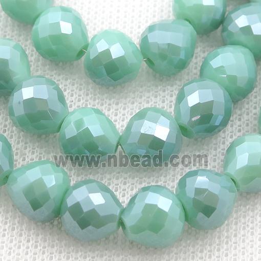 green Jadeite Glass Beads, faceted teardrop