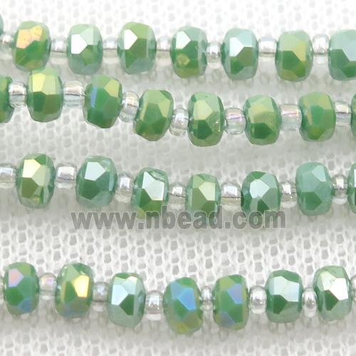 green Jadeite Glass Beads, faceted rondelle