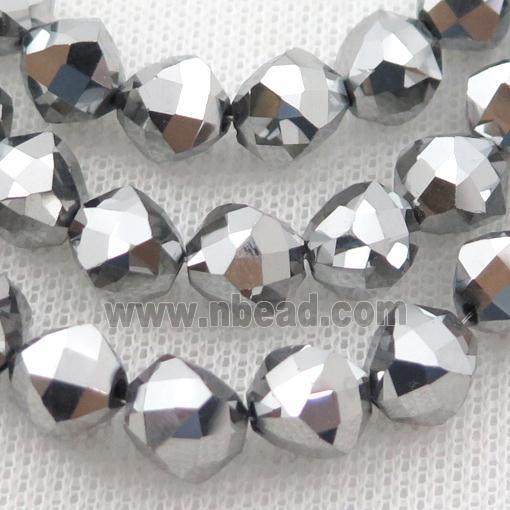 Crystal Glass Beads, freeform, silver plated