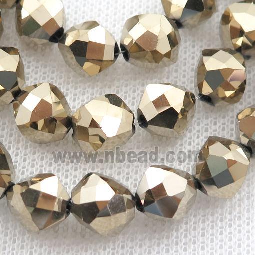 Crystal Glass Beads, freeform, gold plated