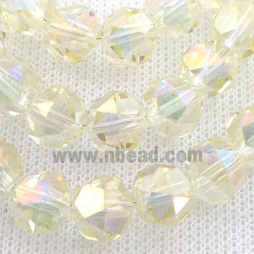 Crystal Glass Beads, faceted round, yellow electroplated