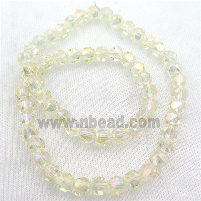 Crystal Glass Beads, faceted round, yellow electroplated