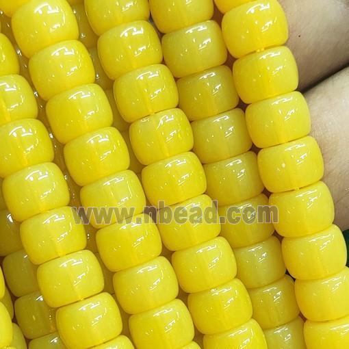 yellow Jadeite Glass beads, barrel