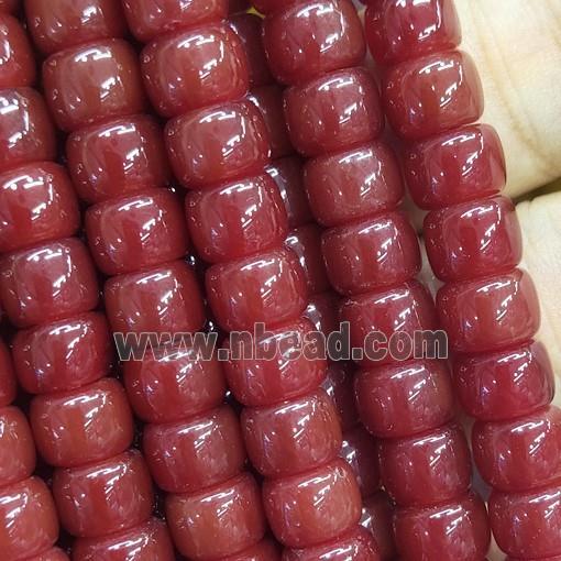 red Jadeite Glass beads, barrel