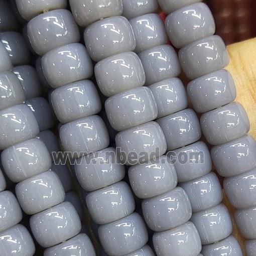 gray Jadeite Glass beads, barrel