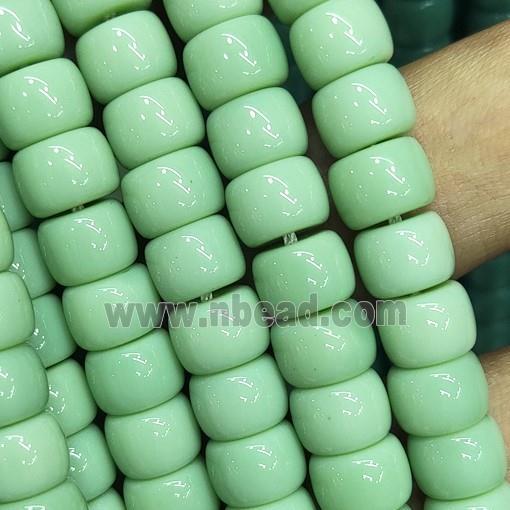 green Jadeite Glass beads, barrel