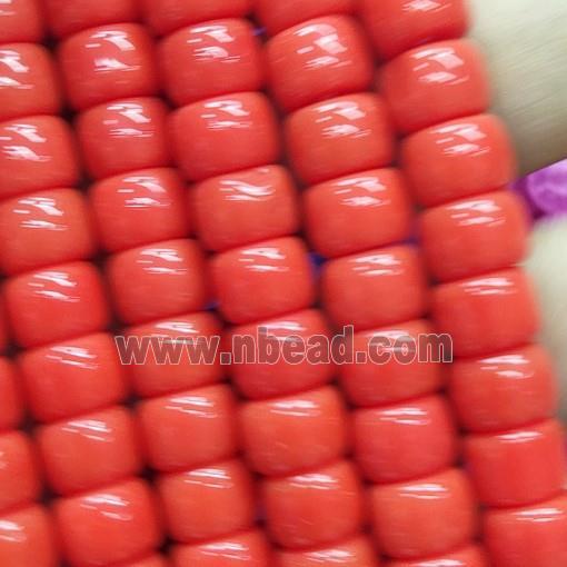 red Jadeite Glass beads, barrel