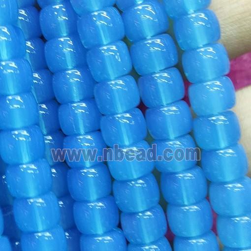 blue Jadeite Glass beads, barrel