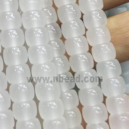white Jadeite Glass beads, barrel