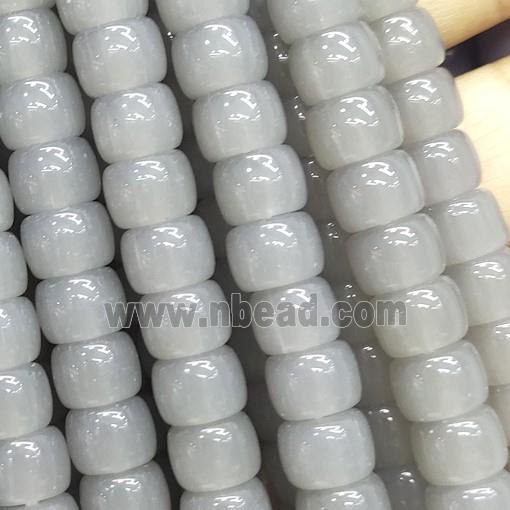 grey Jadeite Glass beads, barrel