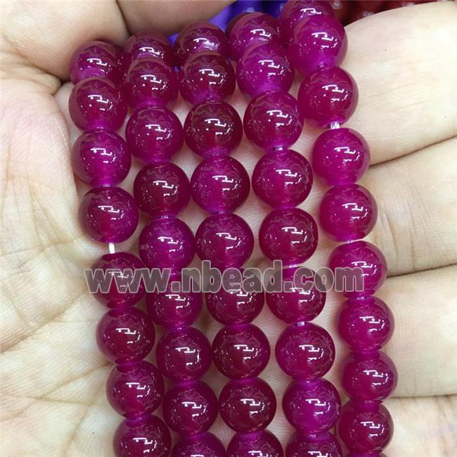 round Jadeite Glass beads, fuchsia