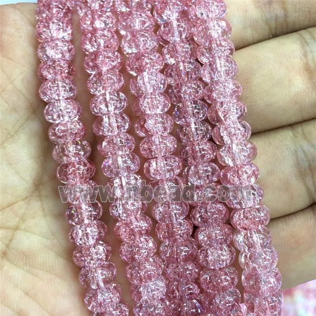 pink Crackle Crystal Glass rondelle beads