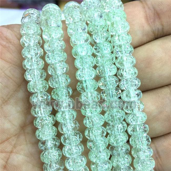green Crackle Crystal Glass rondelle beads