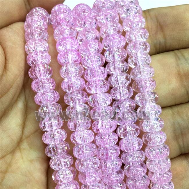 lt.hotpink Crackle Crystal Glass rondelle beads