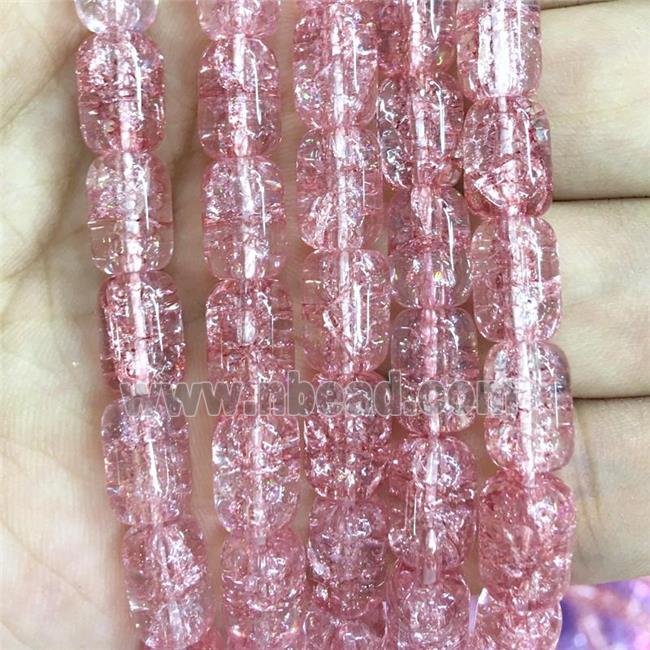 pink Crackle Crystal Glass barrel beads