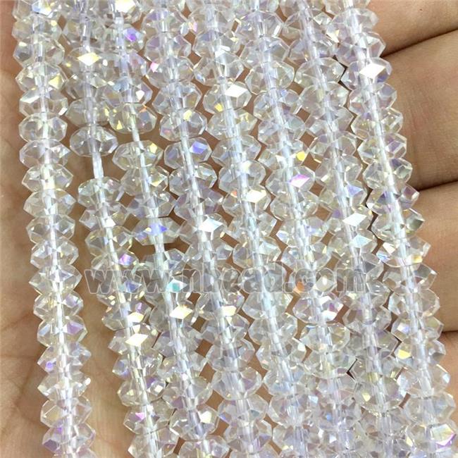 Crystal Glass beads, faceted rondelle, clear AB-color