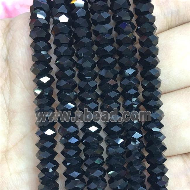 black Crystal Glass beads, faceted rondelle