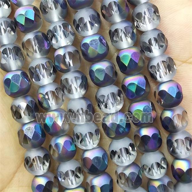 Crystal Glass beads, faceted round, half rainbow electroplated