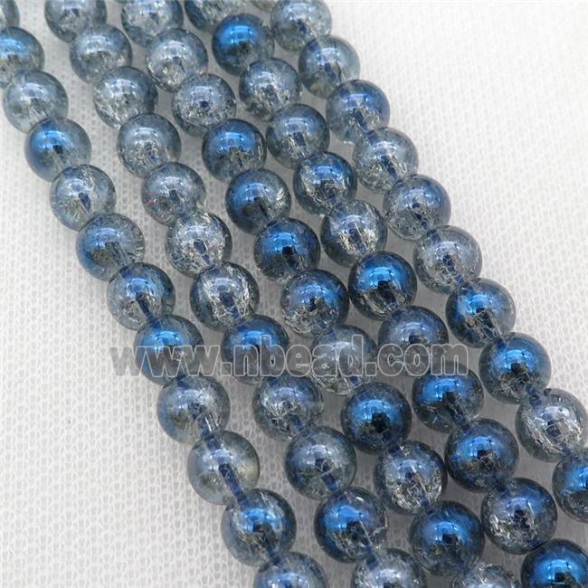 round Crackle Crystal Glass Beads, gray blue plated